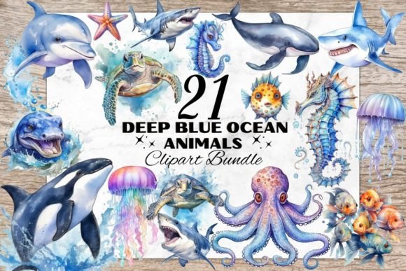 Blue Ocean Animals, Underwater Creatures: Integrating Marine Clipart into Professional Design Workflows