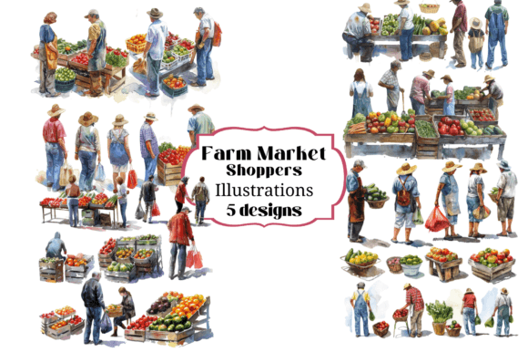 Bringing the Market Home: Creative Applications for Watercolor Farmer’s Market Shoppers Clipart