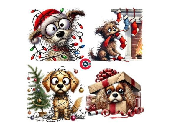 Cute Funny Quirky Christmas Dog Clipart: Elevating Holiday Designs with Whimsical Canine Charm