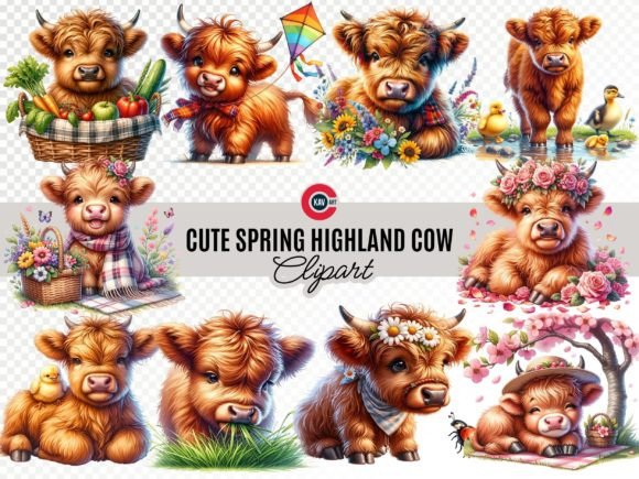 Cute Western Highland Cows with Flowers