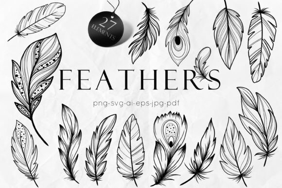 Elegant Feathers Line Art SVG: Elevating Your Creative Projects with Versatile Clipart