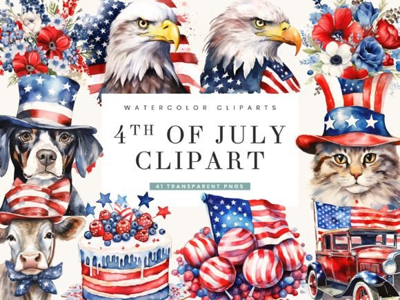 Elevate Your Independence Day Designs with a 4th of July Patriotic PNG Clipart Bundle