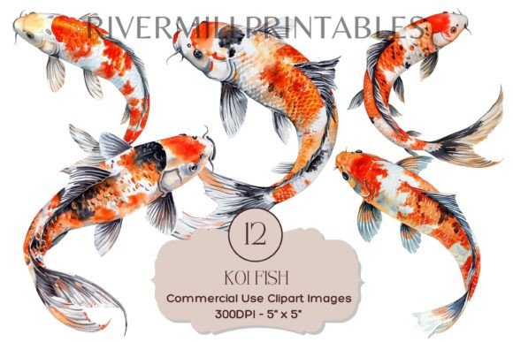 Enhance Your Creative Projects with Swimming Koi Fish Watercolor Clipart