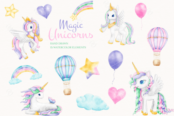 Magic Unicorns Watercolor Clipart Guide