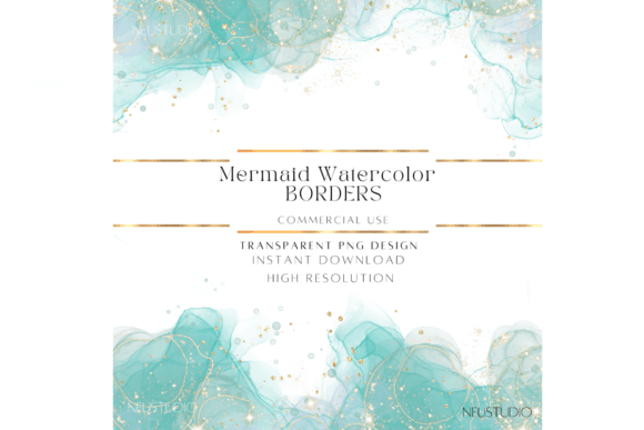 Mermaid Watercolor Borders Clipart PNG