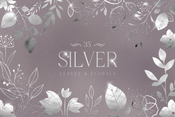Silver Foil Leaves Flowers Florals PNG