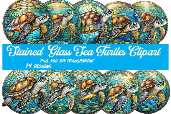 Stained Glass Sea Turtles PNG Clipart