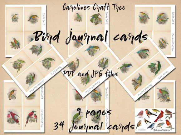Vintage Bird Journal Cards Set 1: Elevating Your Digital Scrapbooking and Mixed Media Projects