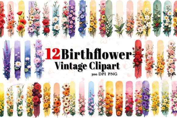 Vintage Birth Flowers PNG Clipart