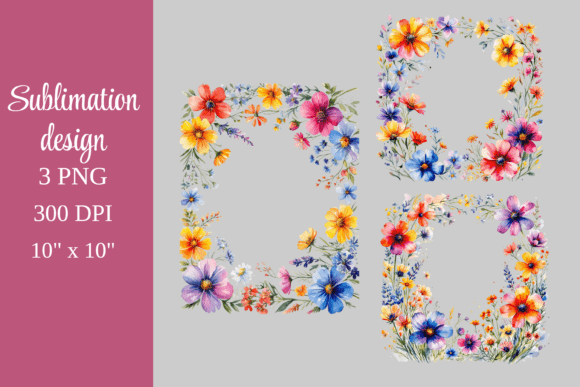 Watercolor Flower Border Clipart Set PNG
